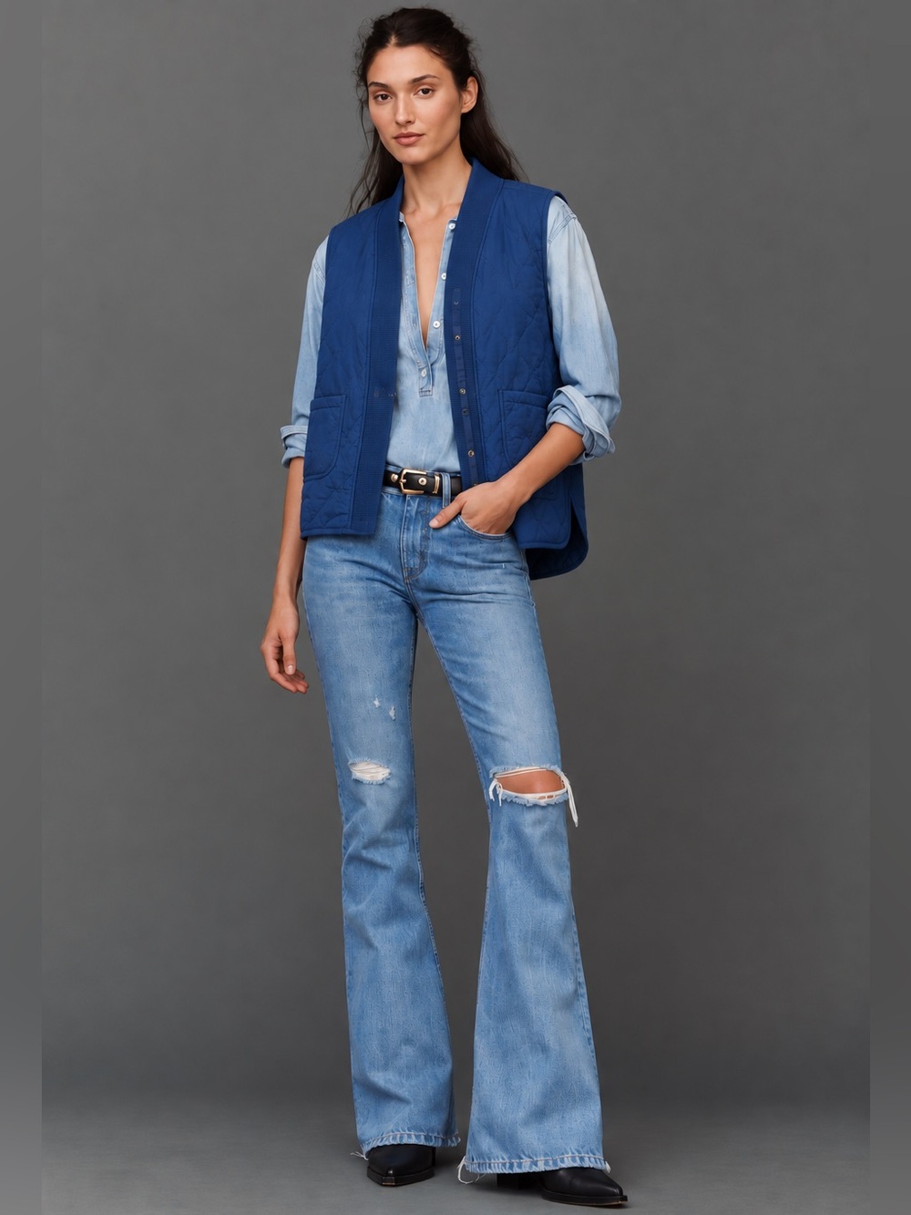 NWT Westbound Reversible Quilted Vest Navy Blue Open Front Sz XL